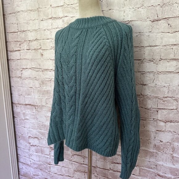 Urban Outfitters Womens Teal Cold Shoulder Sweater Chunky Cable Knit Size S NEW - Picture 2 of 12